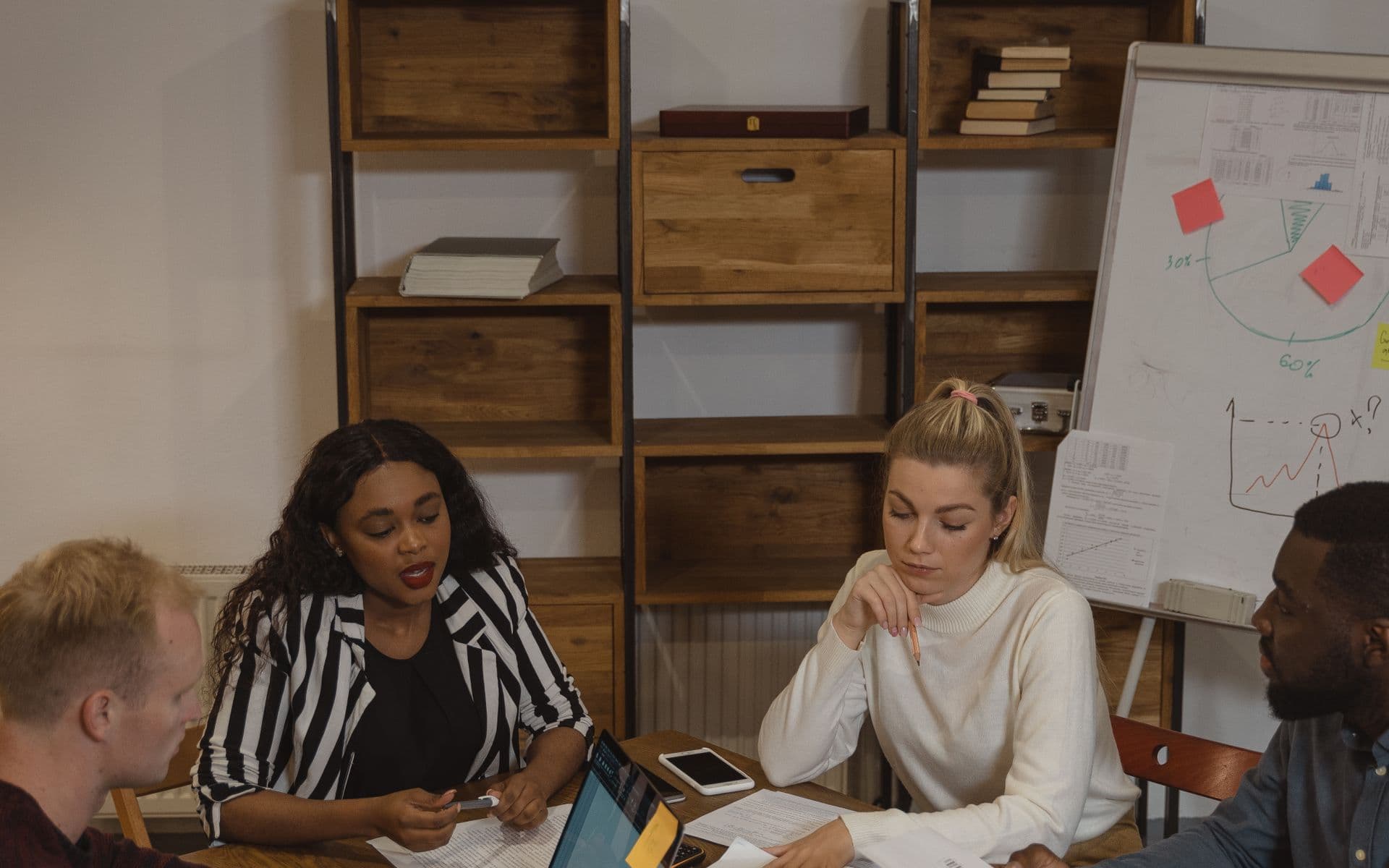 A diverse team collaborating on a career development strategy session